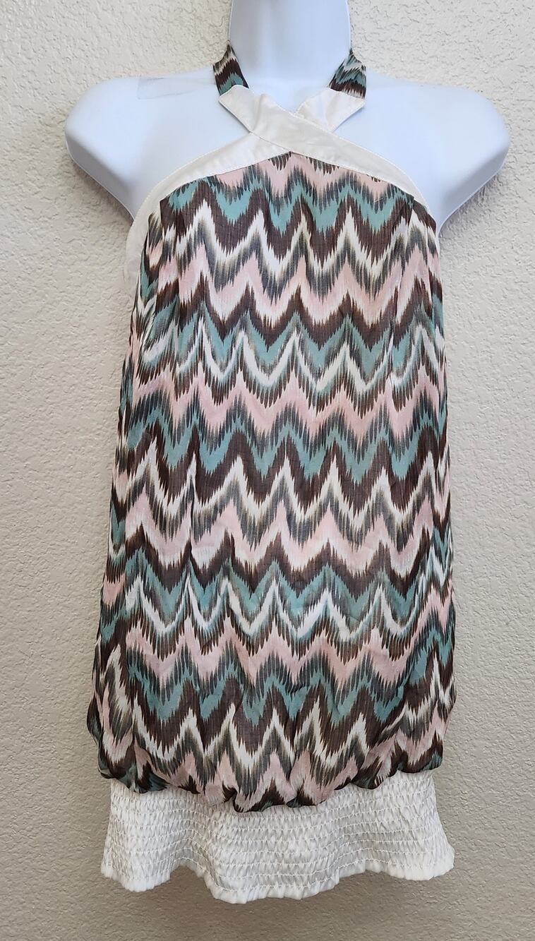 Aggie White Pink Striped Halter Top Small Lightweight Flowy Soft Banded Waist